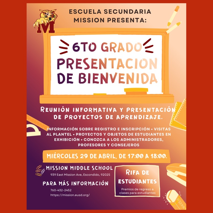 A Spanish language flyer for the "6th Grade Welcome Showcase"