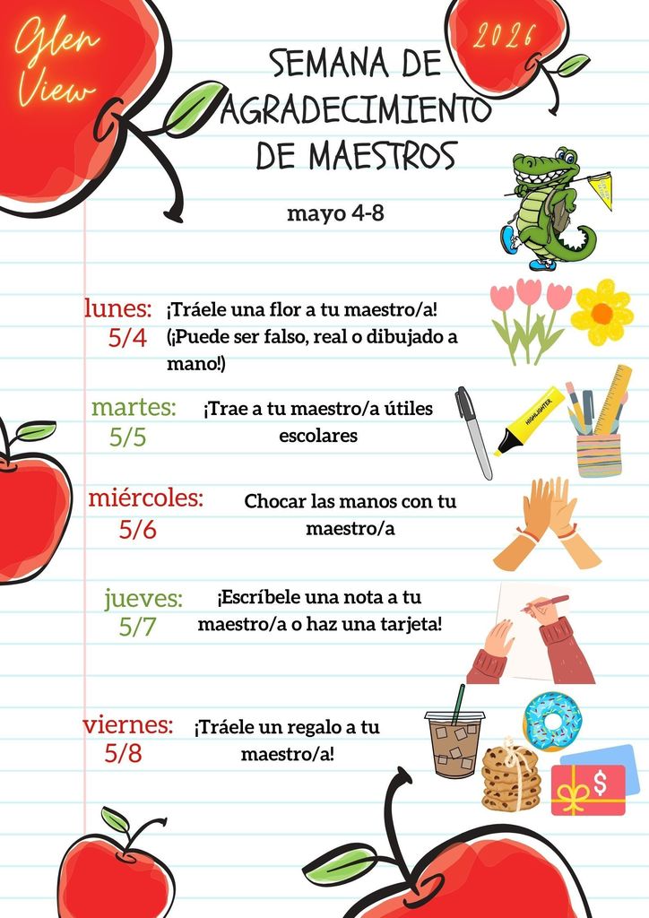 Flyer for Teacher Appreciation Day with apples, school gator, and treats