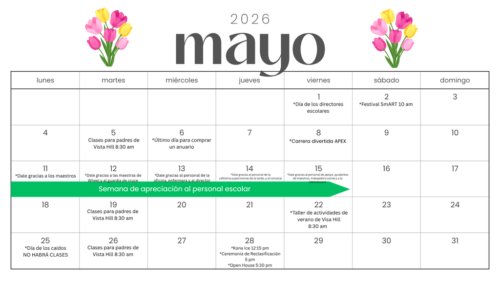 May 2026 Parent Calendar Spanish 