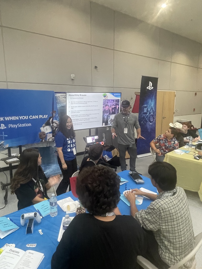 students listening to scientist