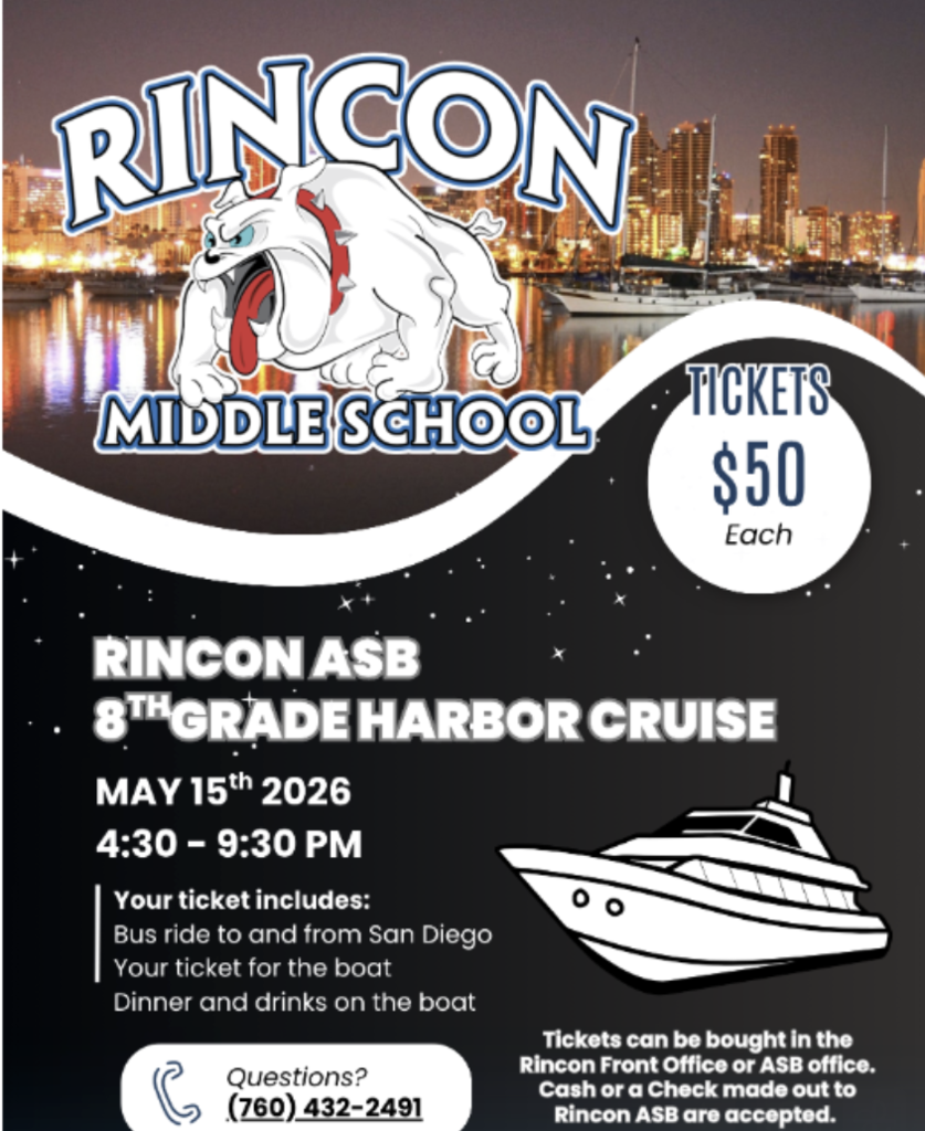 Rincon Middle School- 8th grade harbor cruise May 15th 