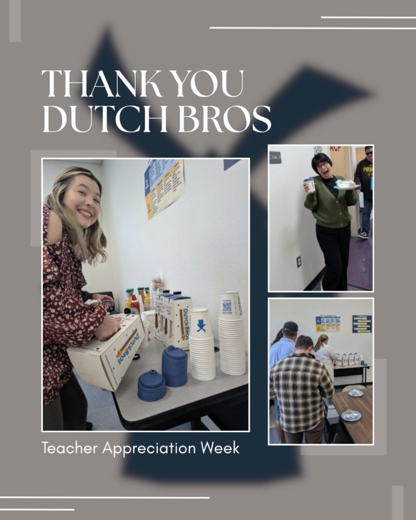A flyer thanking Dutch Bros for their donation for teacher appreciation event