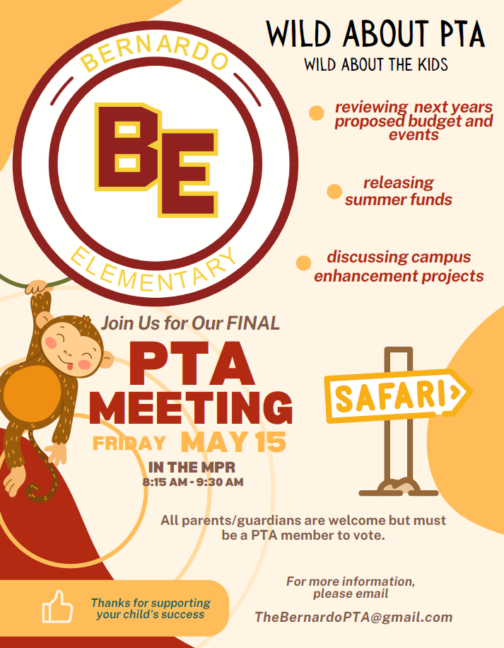 Flyer Final PTA Association Meeting Friday 5/15 at 8:15 in the MPR