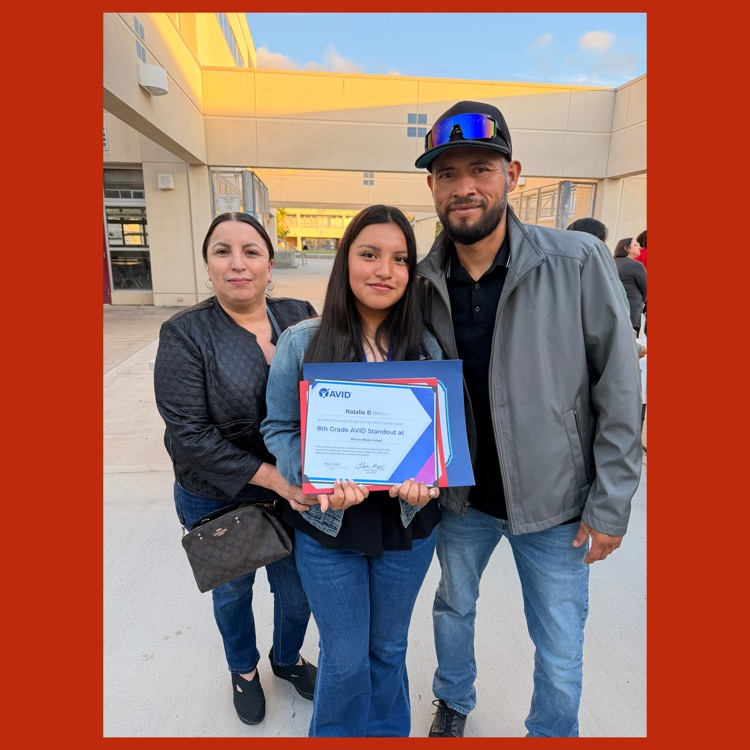 Natalie with her family at the AVID 8th Grade Standout Recognition Ceremony