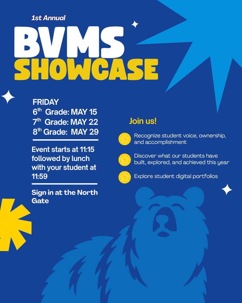 Flyer with information about our grade level showcases with dates, times, and descriptions of events