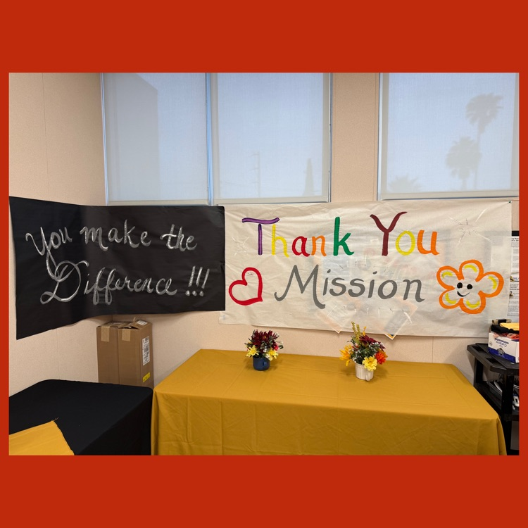Two parent-made posters that say "You Make the Difference!!!" and "Thank You Mission"