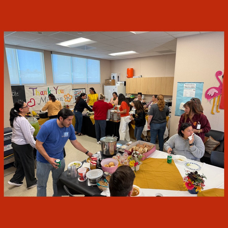 Hungry teachers and staff jockeying for position in the line for lunch