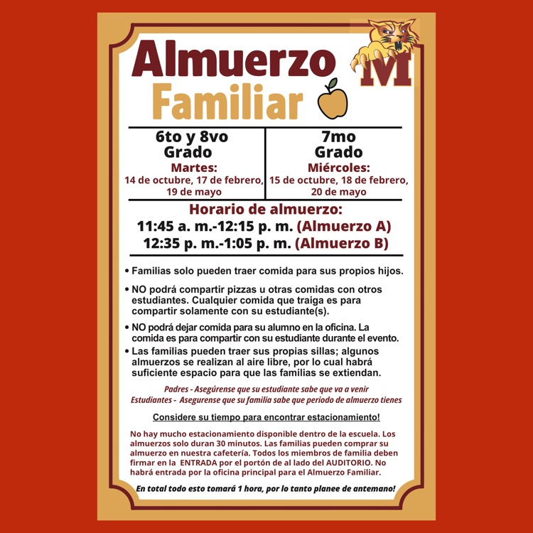 A Spanish language flyer for Family Days at Lunch