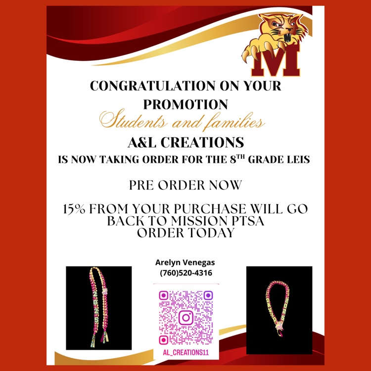 An English language flyer to order 8th Grade Promotion Leis from A&L Creations
