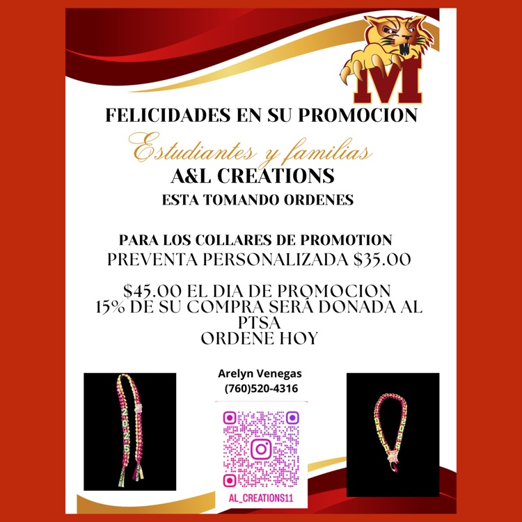 A Spanish language flyer to order 8th Grade Promotion Leis from A&L Creations