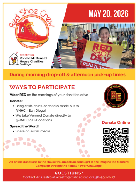 Flyer for Red Shoe Day Drive for the Ronald McDonald House on May 20th