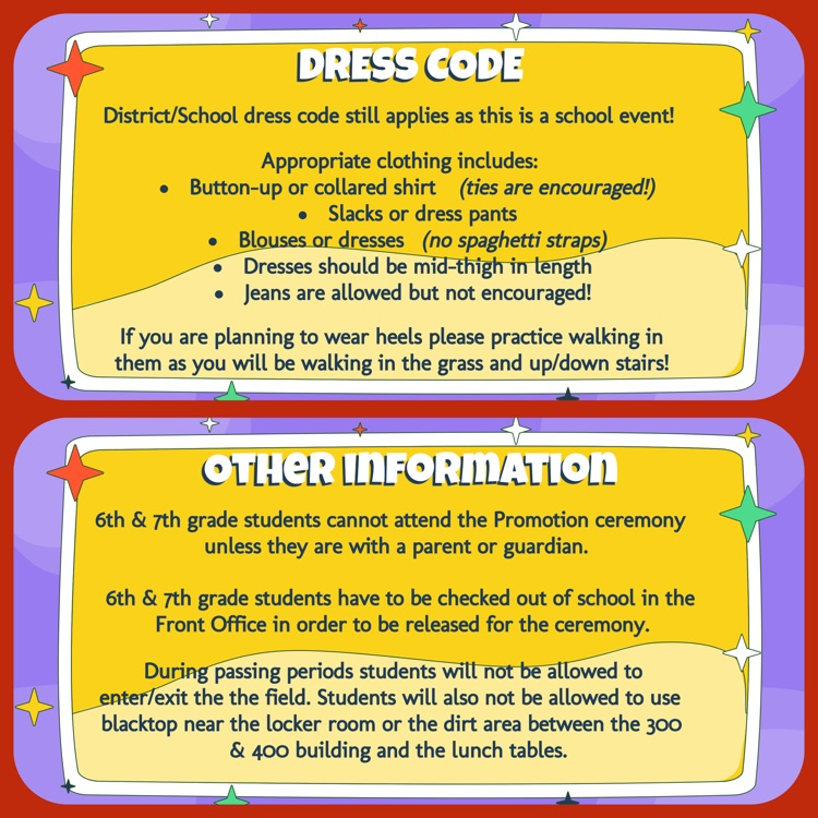 A collage of slides about the Dress Code for students, as well as Miscellaneous Information