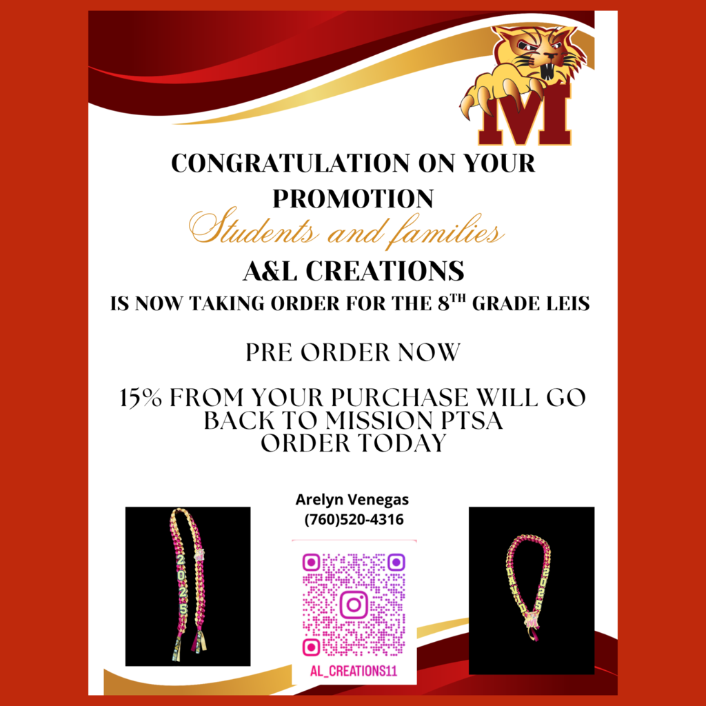 An English language flyer to order 8th Grade Promotion Leis from A&L Creations