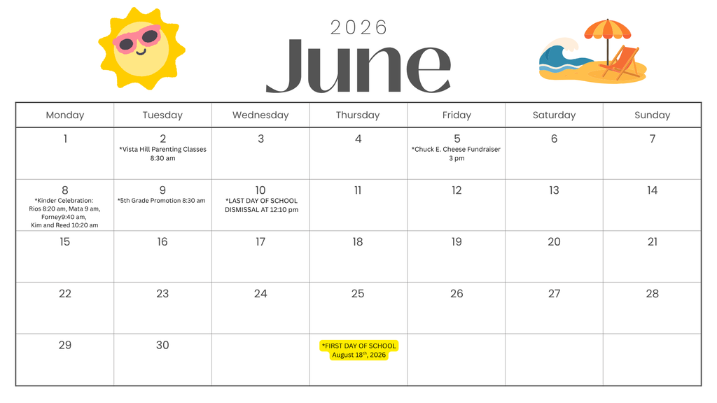 June 2026 Parent Calendar English