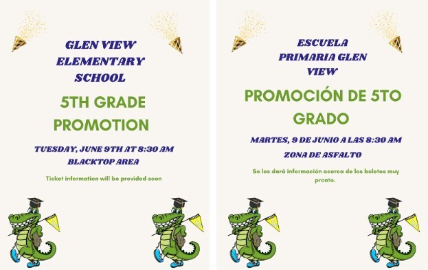 5th grade flyer about promotion, two gators at bottom with gats on
