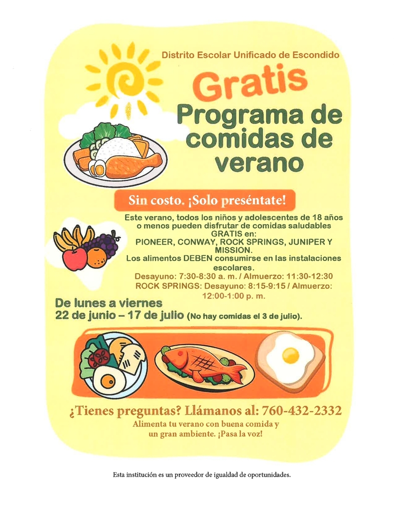 Free Summer Meals Program Flyer Spanish