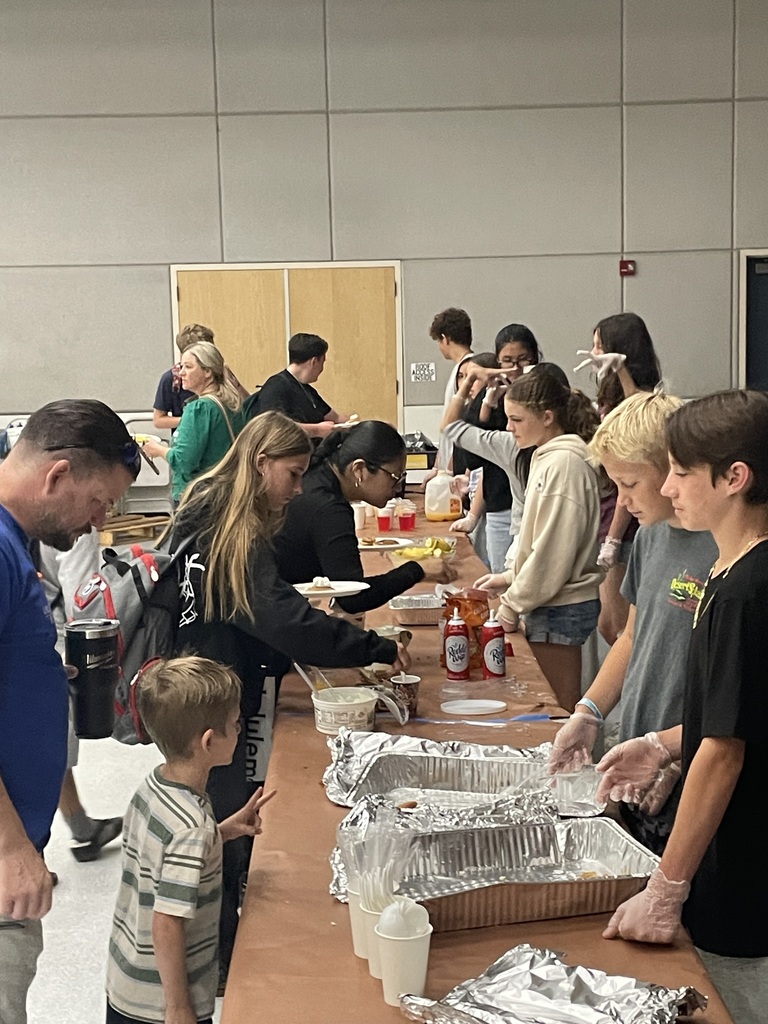 Students and families in line for breakfast