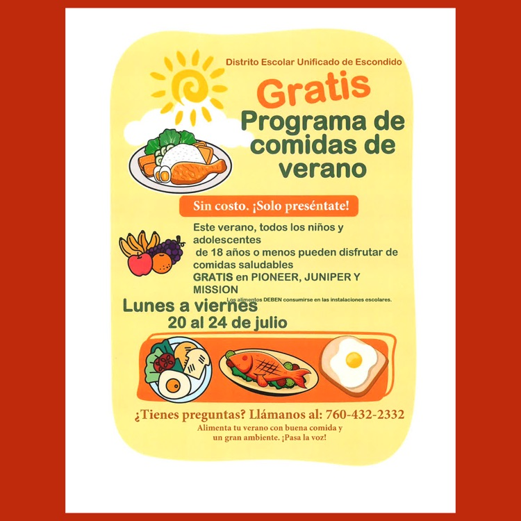 Page 2 (of 2) of the Spanish language flyer for the Summer Nutrition Program