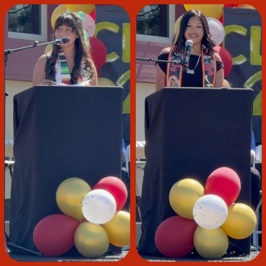 A collage of the two student speakers, Gisselle and Arianna, at the 8th Grade Promotion Ceremony