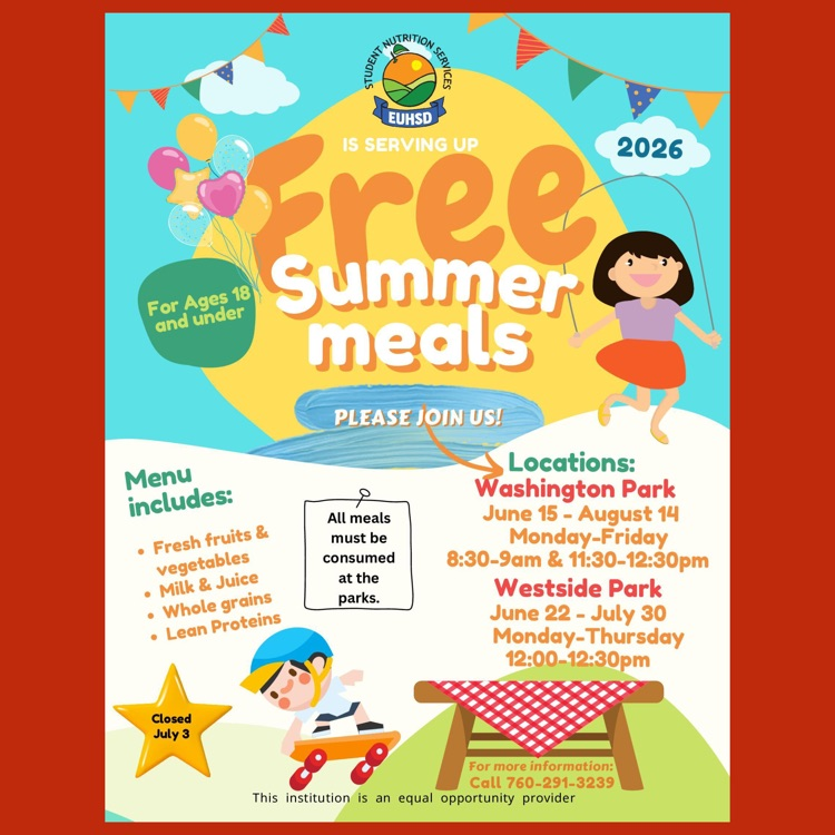 An English language flyer for the EUHSD Summer Nutrition Program