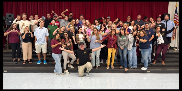A silly group photo panorama of Mission's faculty and staff