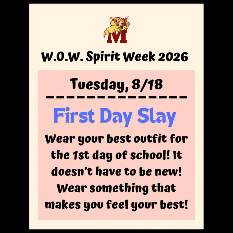 An English language flyer for Spirit Day #1 on Tuesday, 8/18: First Day Slay