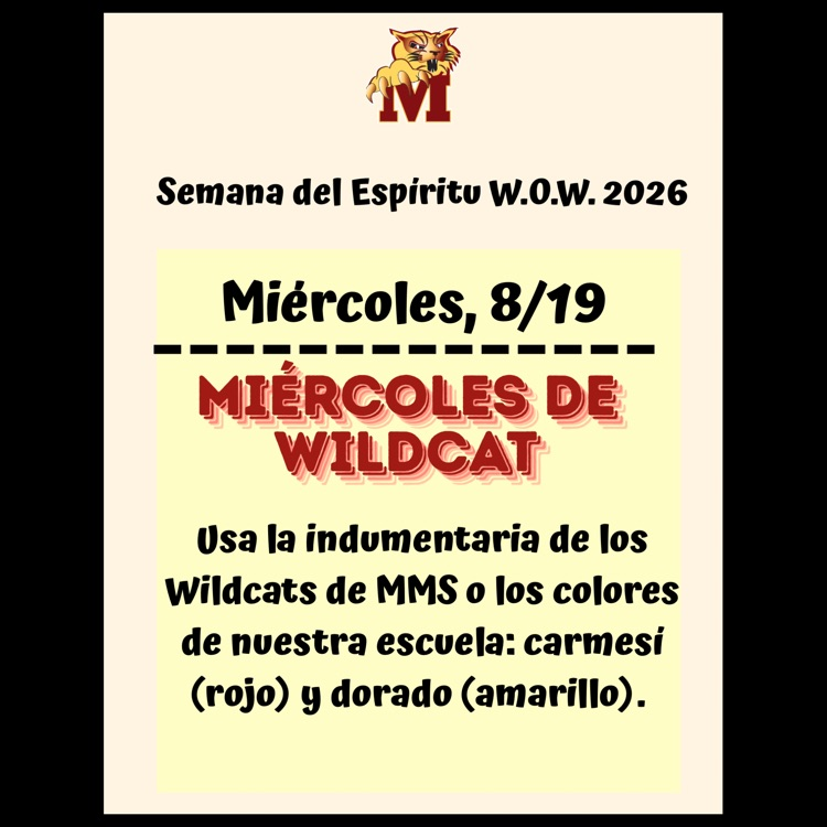 A Spanish language flyer for Spirit Day #2 on Wednesday, 8/19: Wildcat Wednesday