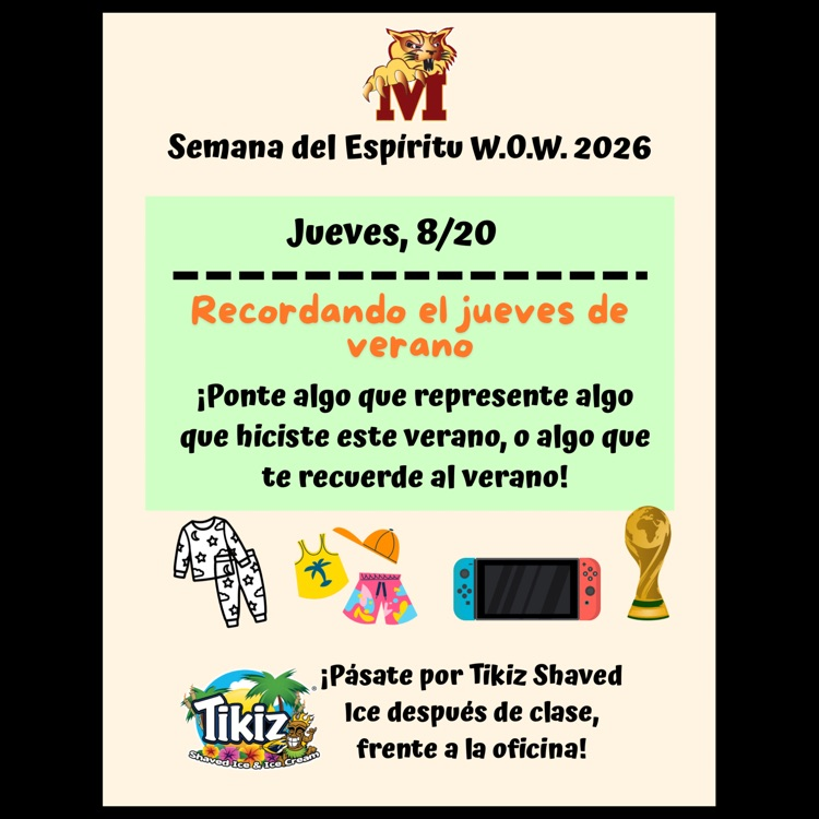 A Spanish language flyer for Spirit Day #3 on Thursday, 8/20: Throwback to Summer Thursday