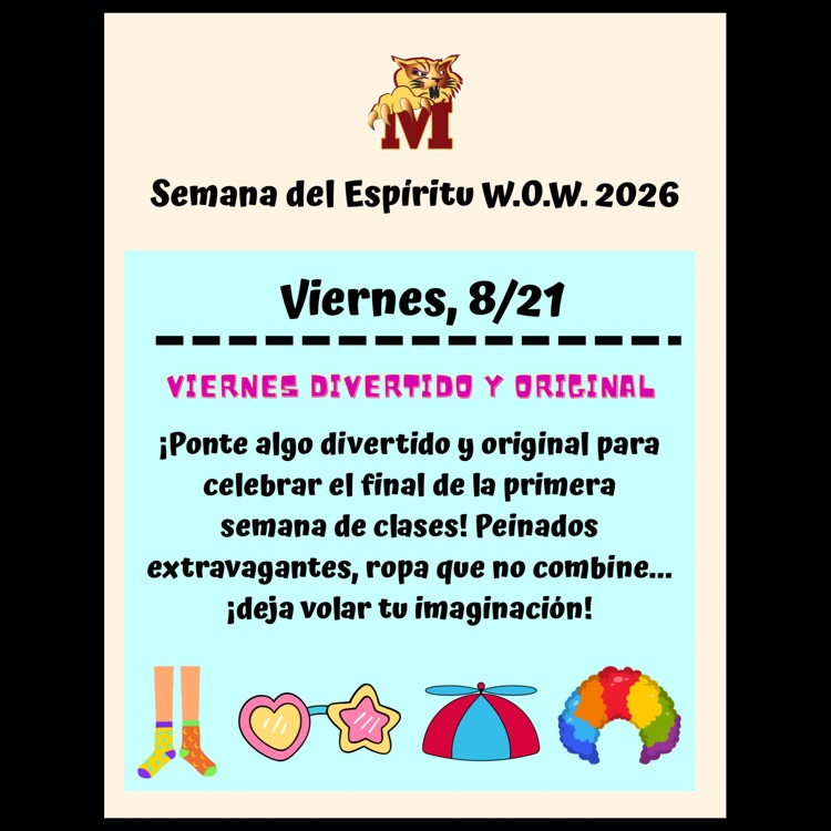 A Spanish language flyer for Spirit Day #4 on Friday, 8/21: Fun & Funky Friday