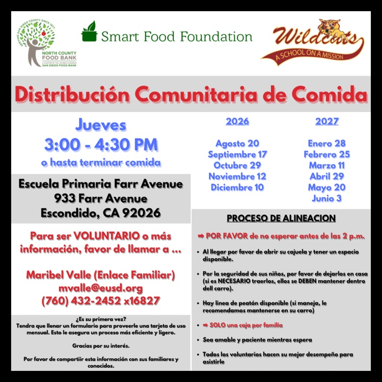 A Spanish language flyer for the Community Food Distribution