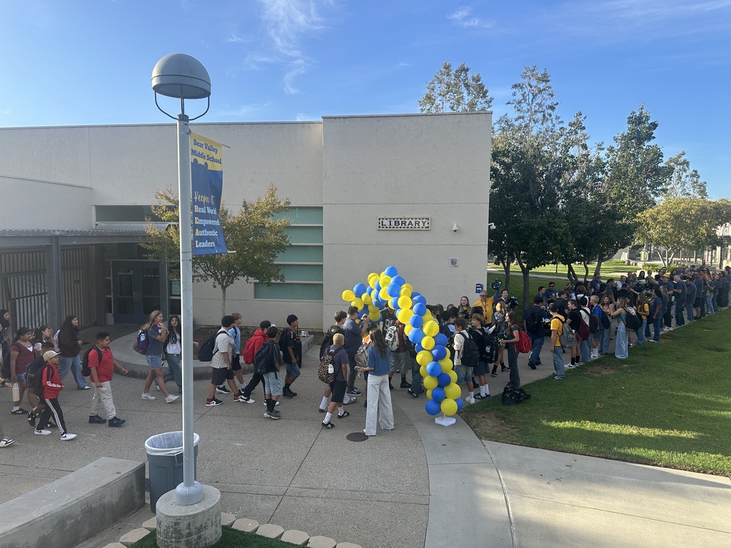 Picture of BVMS staff greeting BVMS students on the 1st day of school 