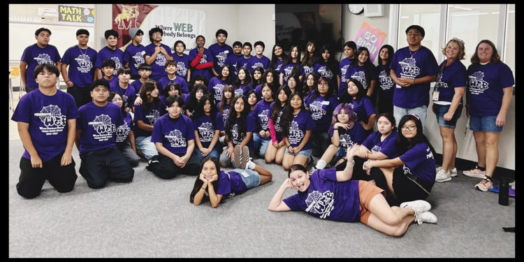 An indoor panorama group shot of this year’s 8th Grade WEB Leaders