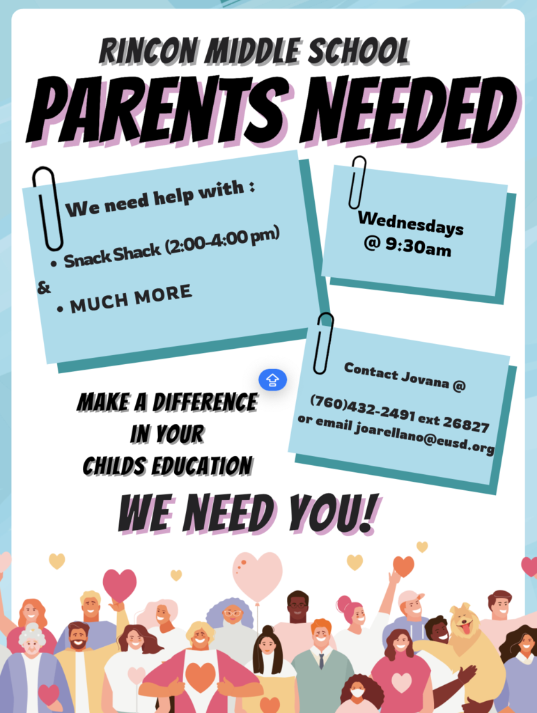 RINCON MIDDLE SCHOOL VOLUNTEERS NEEDED FLYER