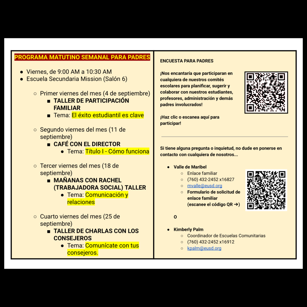 Page 2 (of 2) of the Spanish language Family Engagement Calendar for September 2026