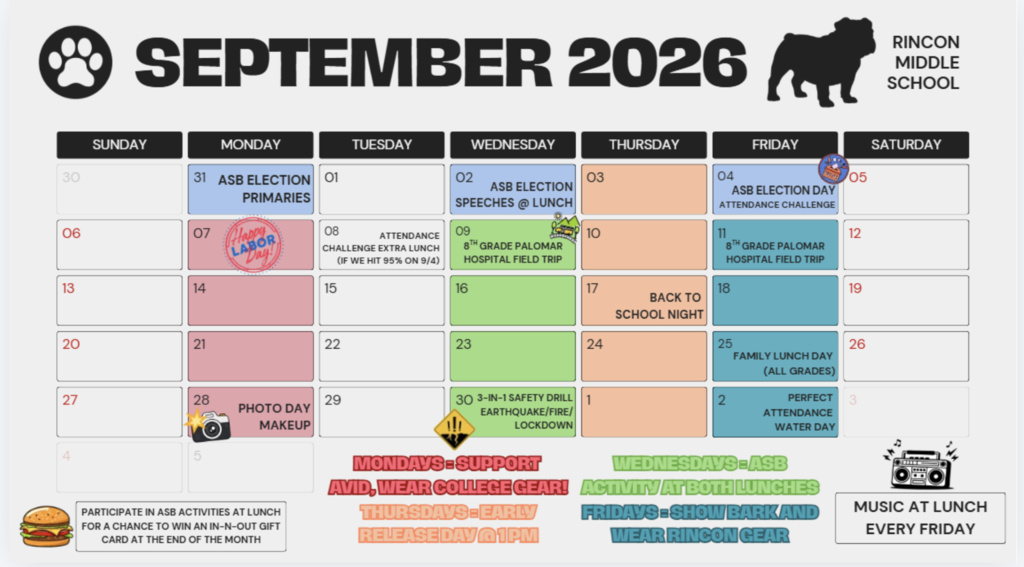 ASB MONTHLY CALENDAR FOR sept. 2026