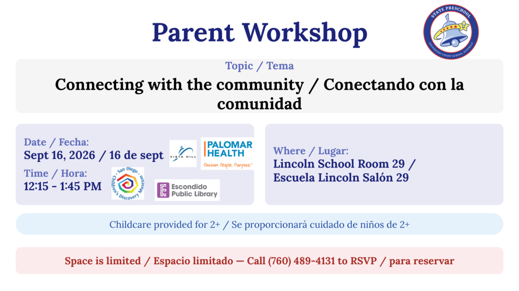 Bilingual flyer for the Connecting with the Community parent workshop at Lincoln School.