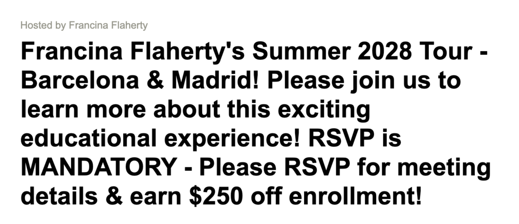 F. Rlaherty's Summer 2028 Tour to Barcelona & Madrid!
