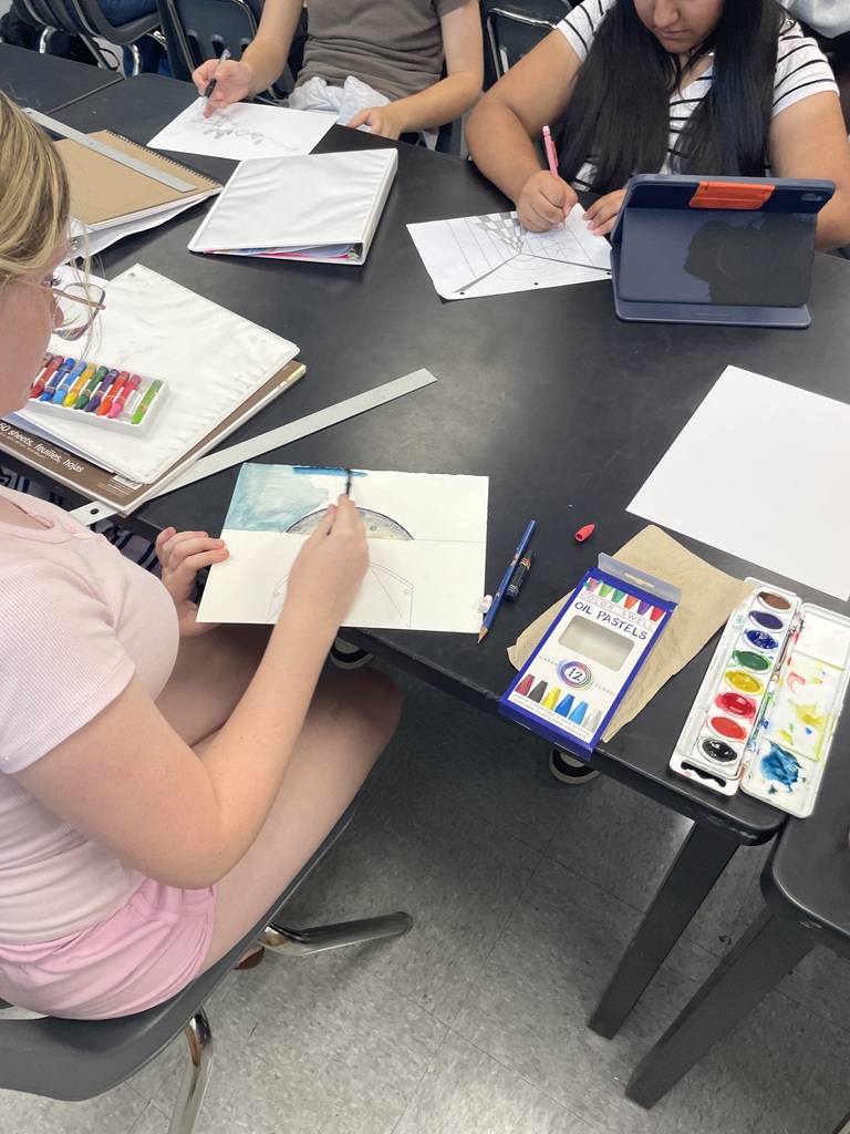 Students working on art projects