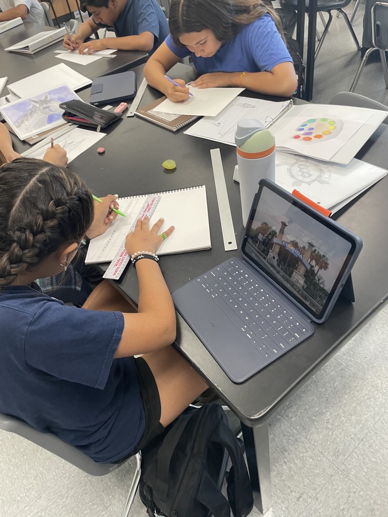 Students working on art projects