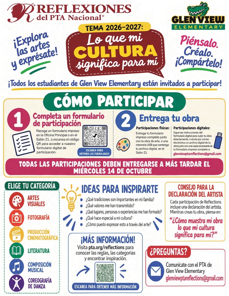 Glen View PTA Reflections Contes Flyer in Spanish 