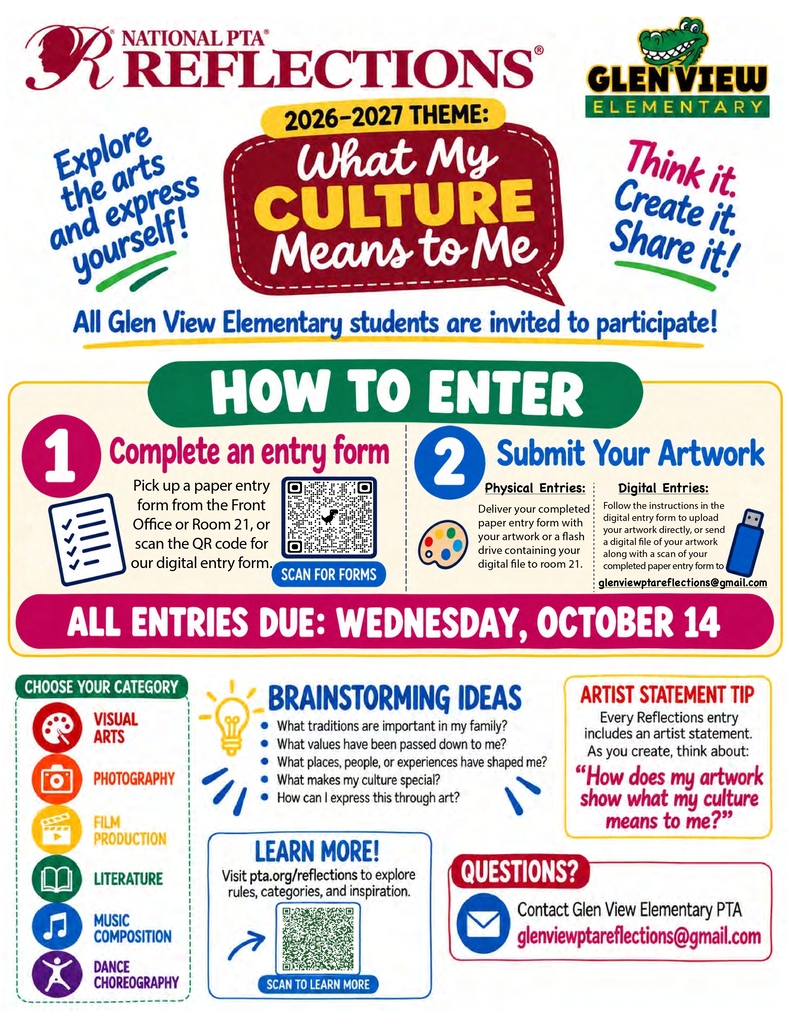 Glen View PTA Reflections Contes Flyer in English 