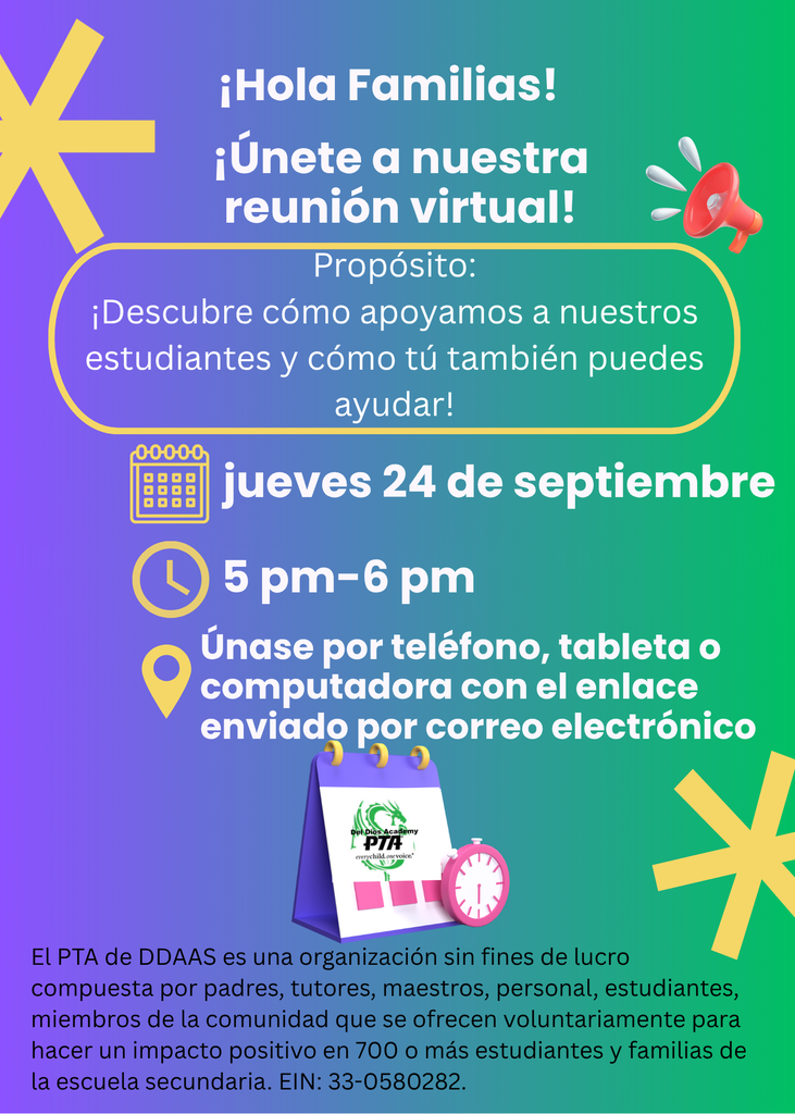 Anuncio de la reunión virtual del PTA
