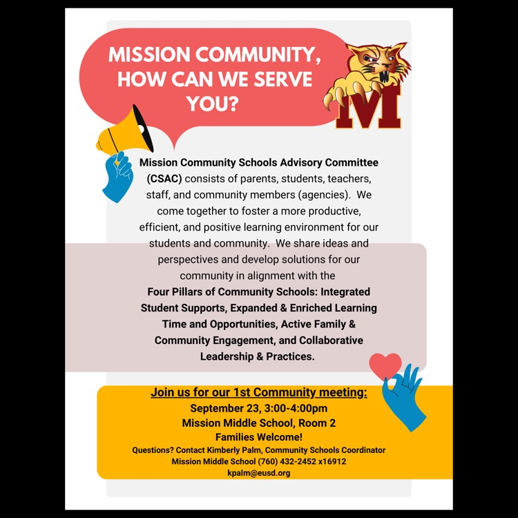 An English language flyer for this year’s first meeting of the Mission Community Schools Advisory Committee