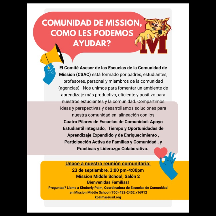 A Spanish language flyer for this year’s first meeting of the Mission Community Schools Advisory Committee