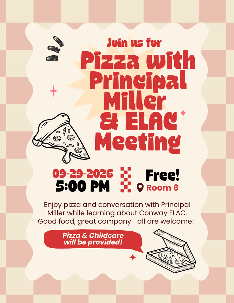 Flyer for Pizza with Principal Miller and ELAC meeting Tuesday September 29 at 5 pm in room 8 ENGLISH