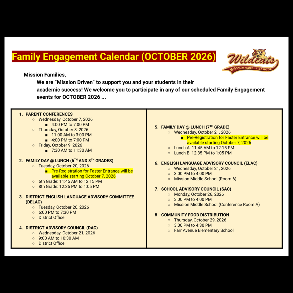 Page 1 (of 2) of the English language Family Engagement Calendar for October 2026