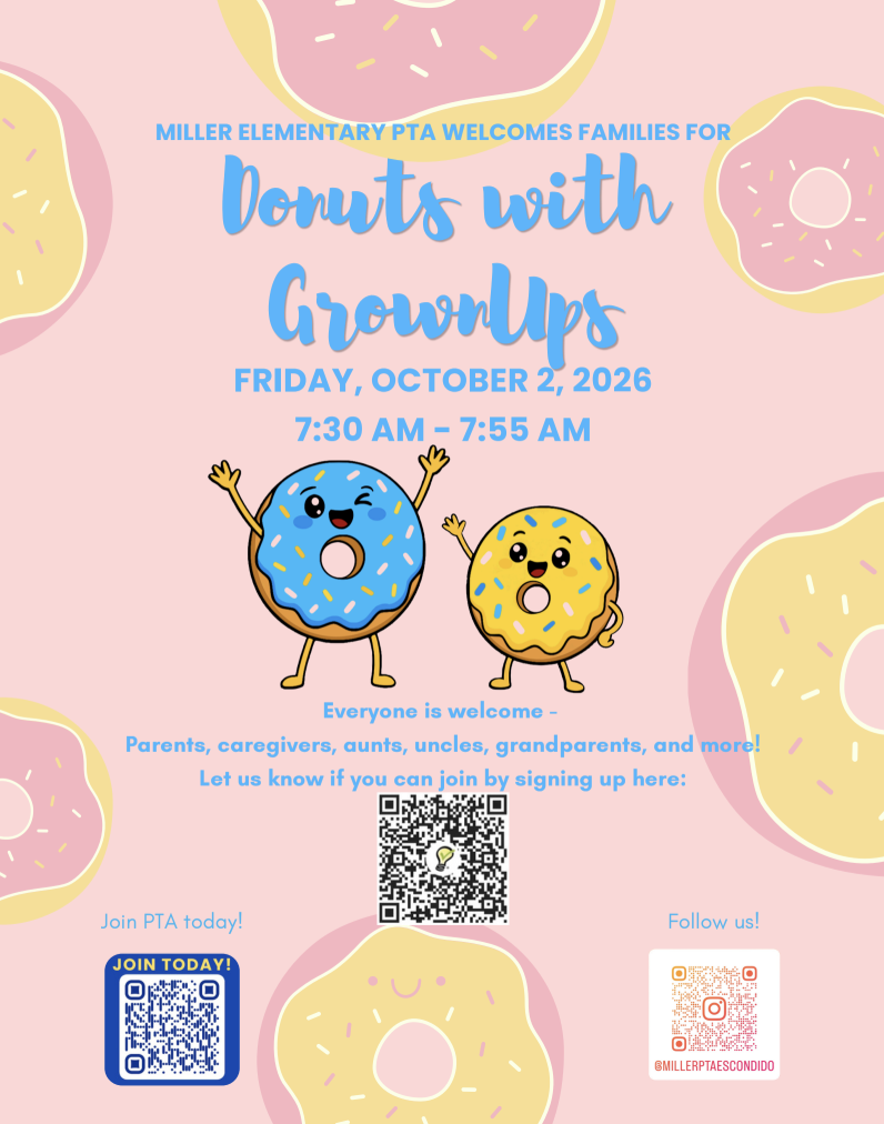 Join us for Donuts with Grownups on Friday, October 2nd from 7:30-7:55 in the MPR.