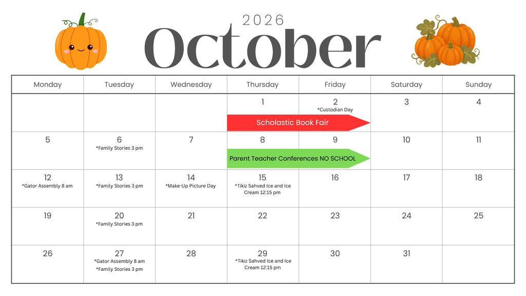 Glen View October 2026 Parent Calendar in English 