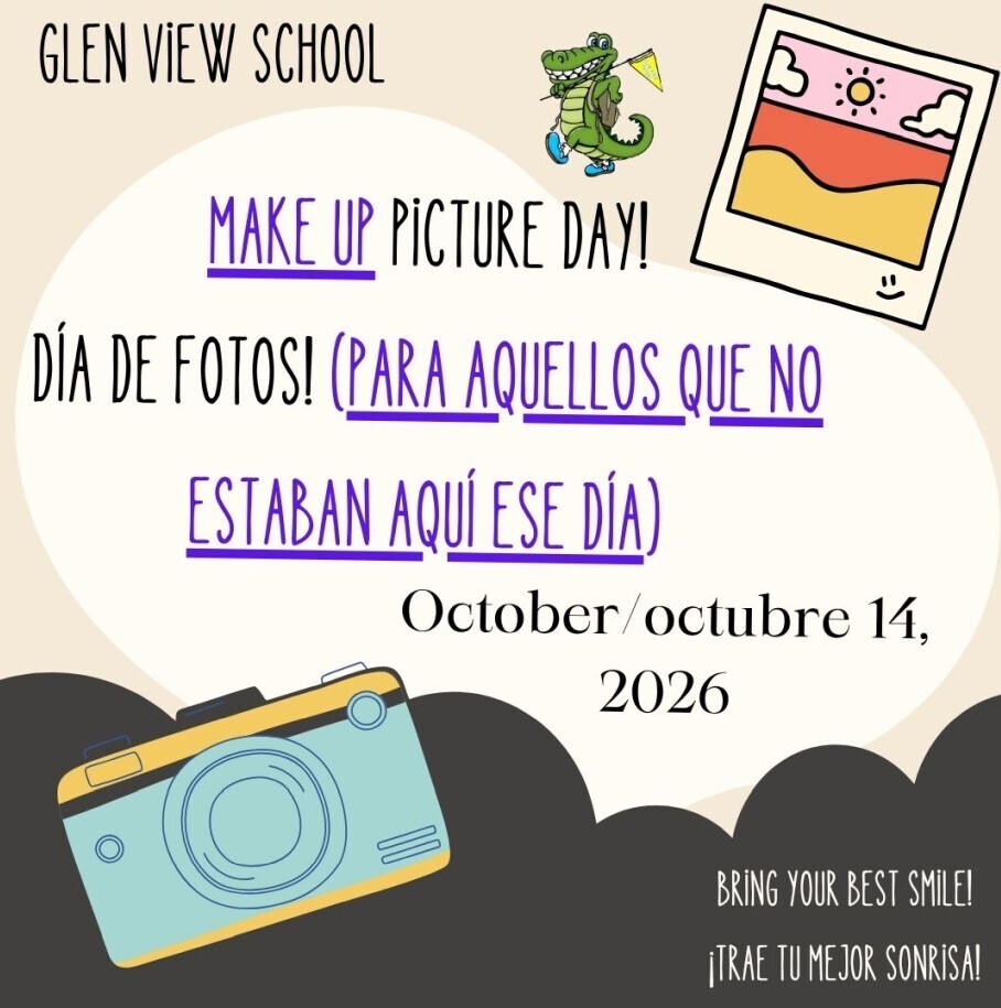 flyer about make up picture day there is a camera and a picture and a gator at the top