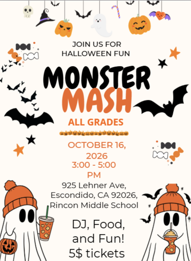 Monster Mash- ASB Dance cost $5 on October 16th from 3-5pm 